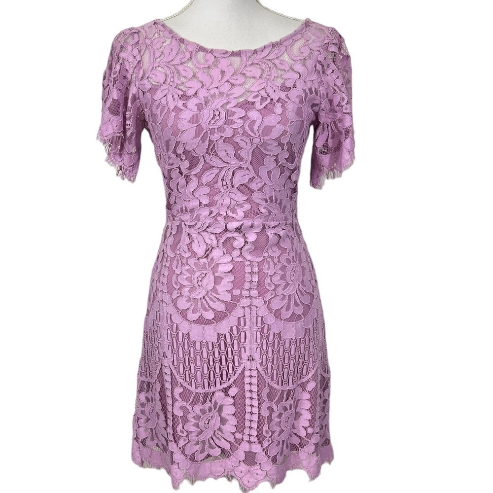 Lulu’s Purple Mini Crochet Lace XS Dress Cotton Blend Lined
